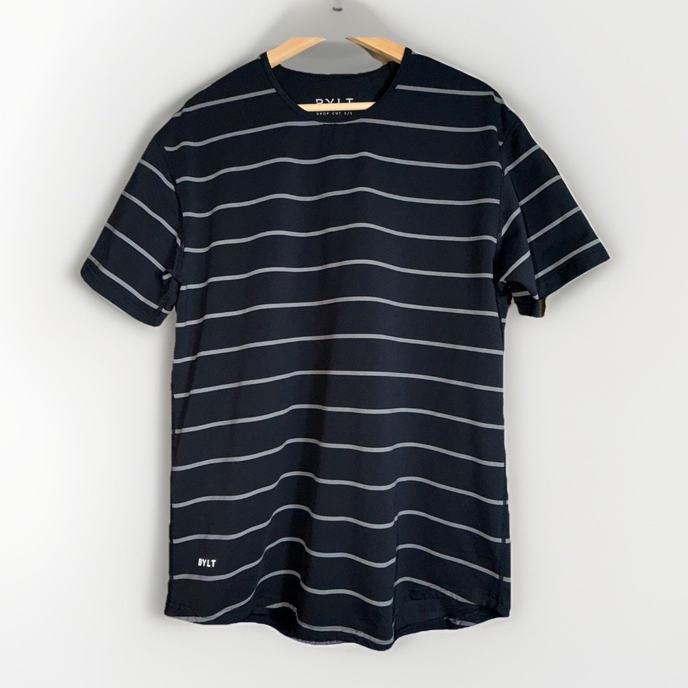 Bylt Drop Cut S/S Lux Men's Size L Black Gray Striped Short Sleeve Shirt - Picture 2 of 6